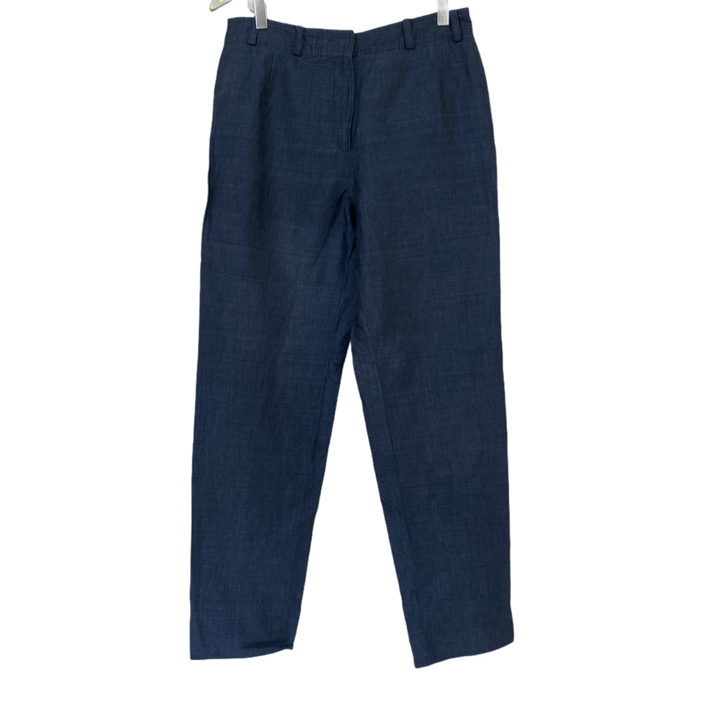 Barbara Lohmann Linen Blend Pants 38‎ (30x31) Tapered Notched Ankle Dark Stretch